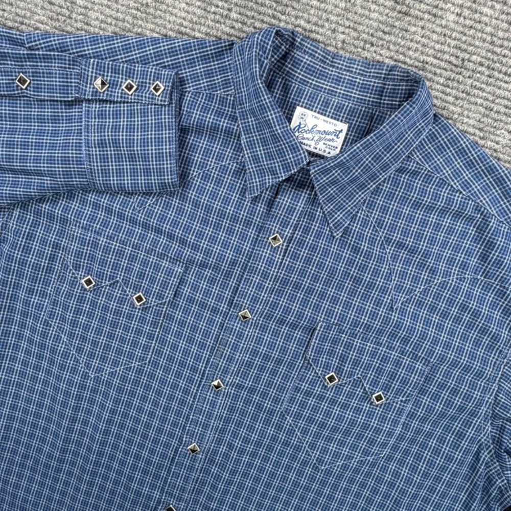 Rockmount Ranch Wear Tru-West Blue Plaid Western Snap Shirt XL USA Made No Tag